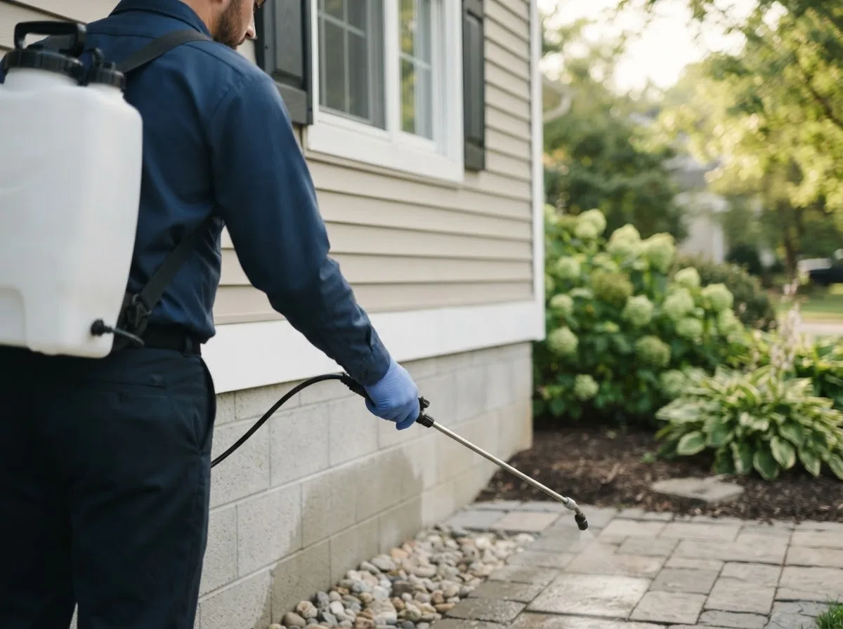 Pest control technician inspecting a home in New Hartford, NY